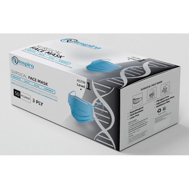Surgical 3 Ply Face Mask Earloops box 50 - Inspira Nutritionals