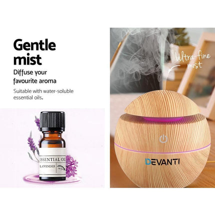 Devanti Aromatherapy Diffuser Aroma Essential Oils Air Humidifier LED Light 130ml - Inspira Nutritionals