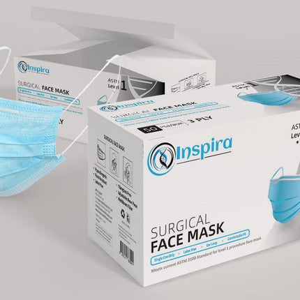 Surgical 3 Ply Face Mask with Earloops box 50 - Inspira Nutritionals