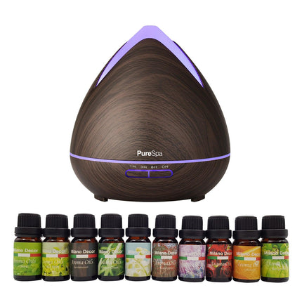 Purespa Diffuser Set With 10 Pack Diffuser Oils Humidifier Aromatherapy - Inspira Nutritionals