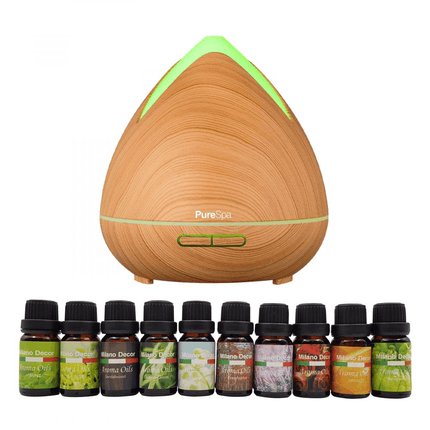 Purespa Diffuser Set With 10 Pack Diffuser Oils Humidifier Aromatherapy - Inspira Nutritionals