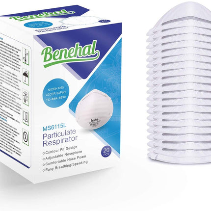 NIOSH Benehal N95 Respirator Without Valve 6115L - Box 20 Masks - Inspira Nutritionals
